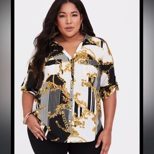 TORRID Stripe Baroque Georgette Button-Down Pullover Blouse, size 3X